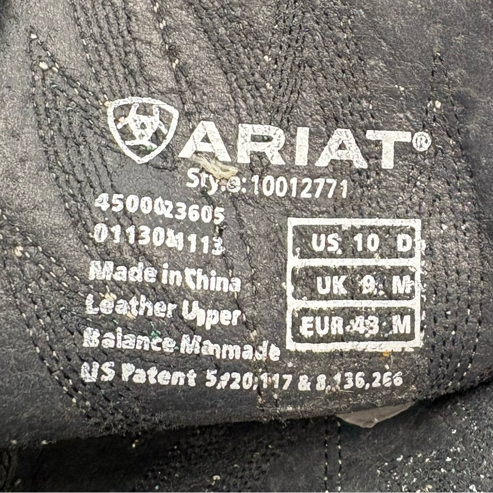 Ariat Mens Sport Leather Wide Square Toe Western Cowboy Boot Black 10D - Picture 7 of 7